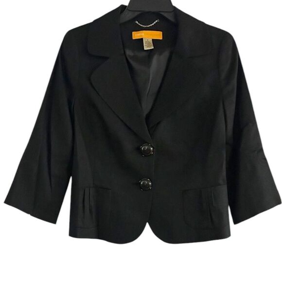 Cynthia Steffe Black Cropped Linen Blend Blazer Size 6 - Picture 1 of 9
